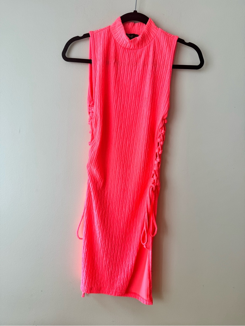 Love❤️Neon Coral Ribbed Sleeveless Dress